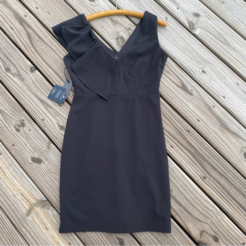 Lulus Asymmetric Ruffle Shoulder Little Black Dress